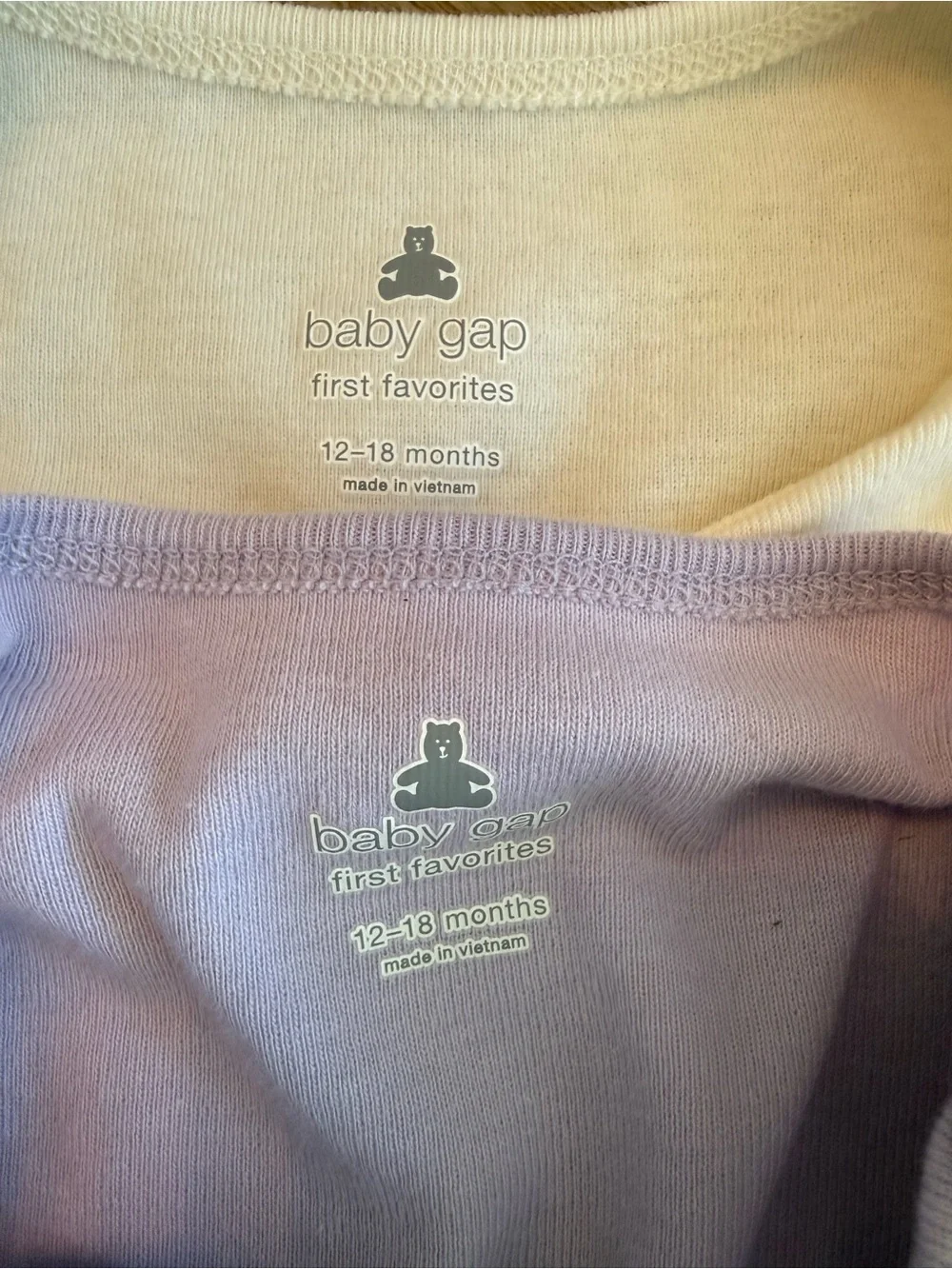 Baby GAP Long-Sleeve Bodysuits in Lavender and Cream